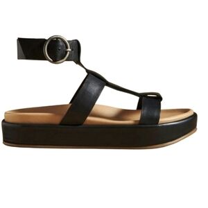 beek Black Leather Platform Ankle-Strap Sandals